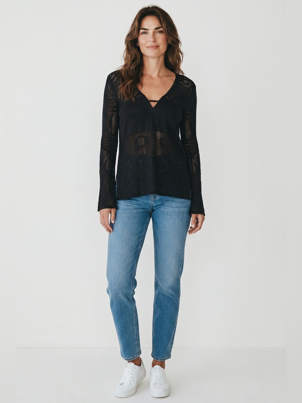 Yoana Baraschi Bell Sleeve Pointelle Tunic // Black // Medium